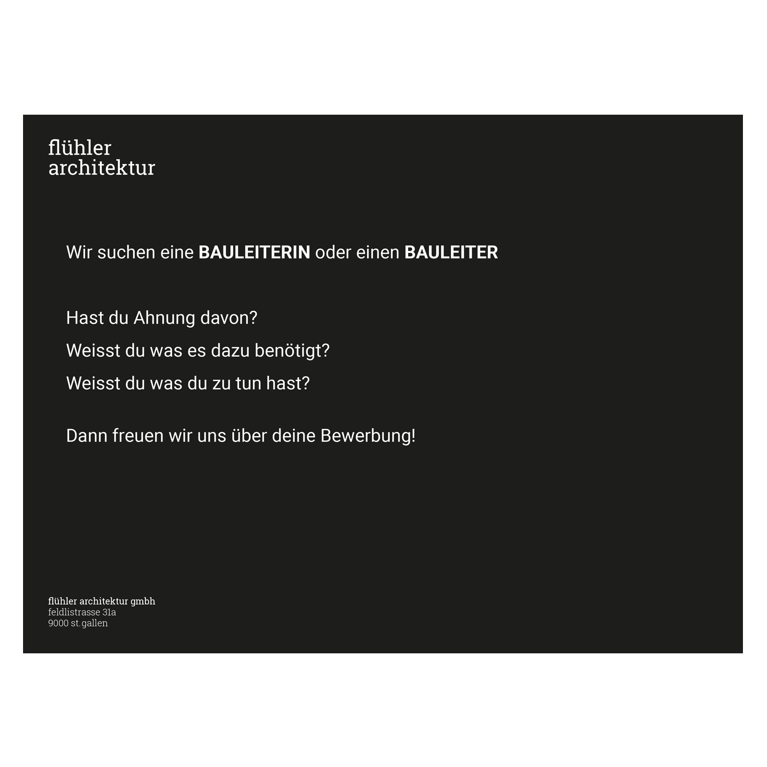 Job Inserat Bauleiter / Flühler Architektur GmbH St. Gallen Herisau Job Inserat Bauleiter / Flühler Architektur GmbH St. Gallen Herisau